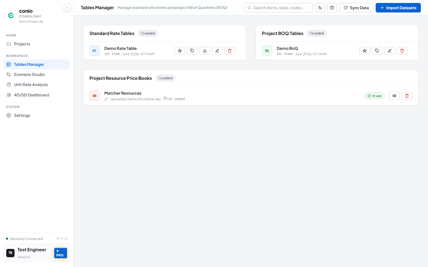 Table Manager card showing the AI Refine and Keyword Indexing icon buttons